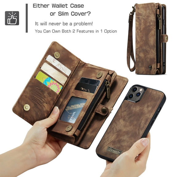 For iPhone 11 Pro CaseMe-008 Detachable Multifunctional Horizontal Flip Leather Case with Card Slot & Holder & Zipper Wallet & Photo Frame (Brown)
