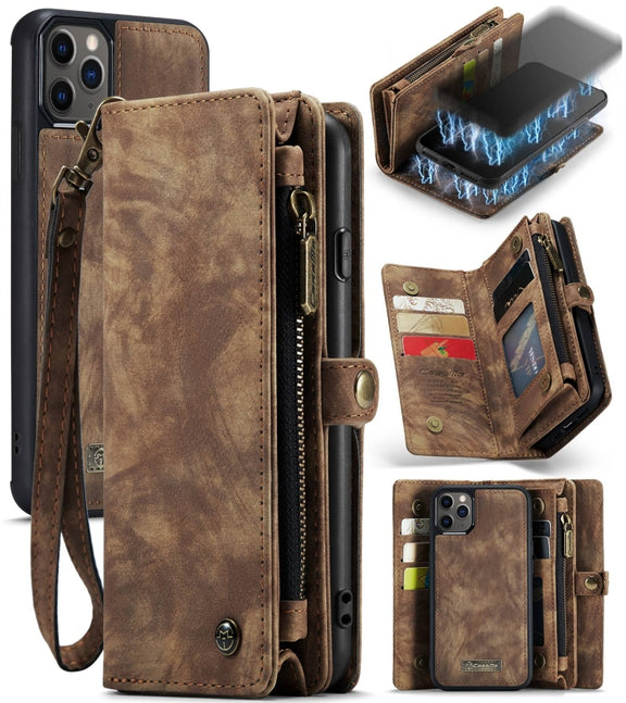 For iPhone 11 Pro CaseMe-008 Detachable Multifunctional Horizontal Flip Leather Case with Card Slot & Holder & Zipper Wallet & Photo Frame (Brown)