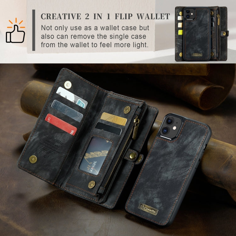 For iPhone 11 CaseMe-008 Detachable Multifunctional Horizontal Flip Leather Case with Card Slot & Holder & Zipper Wallet & Photo Frame (Black)