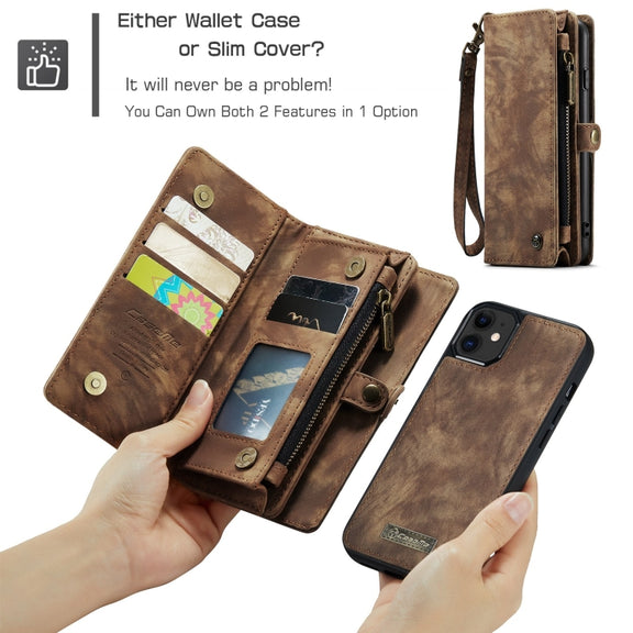 For iPhone 11 CaseMe-008 Detachable Multifunctional Horizontal Flip Leather Case with Card Slot & Holder & Zipper Wallet & Photo Frame (Brown)