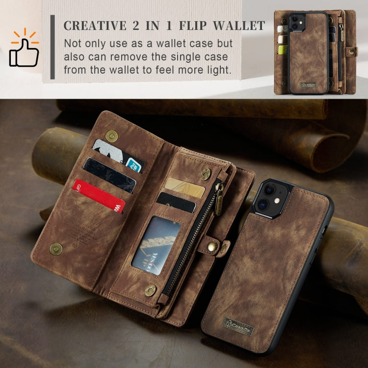 For iPhone 11 CaseMe-008 Detachable Multifunctional Horizontal Flip Leather Case with Card Slot & Holder & Zipper Wallet & Photo Frame (Brown)