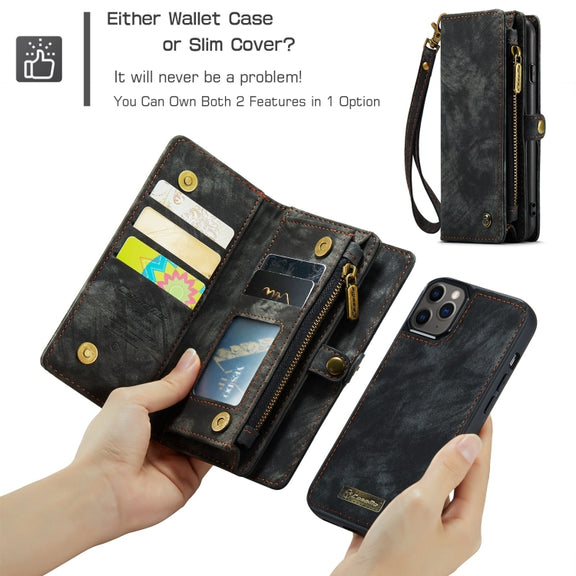 For iPhone 11 Pro Max CaseMe-008 Detachable Multifunctional Horizontal Flip Leather Case with Card Slot & Holder & Zipper Wallet & Photo Frame (Black)