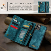 For iPhone 11 Pro Max CaseMe-008 Detachable Multifunctional Horizontal Flip Leather Case with Card Slot & Holder & Zipper Wallet & Photo Frame (Blue)