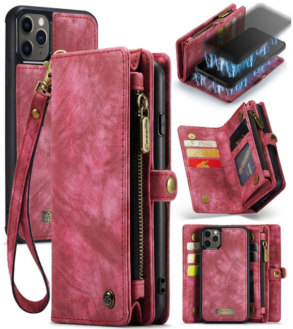 For iPhone 11 Pro Max CaseMe-008 Detachable Multifunctional Horizontal Flip Leather Case with Card Slot & Holder & Zipper Wallet & Photo Frame (Red)