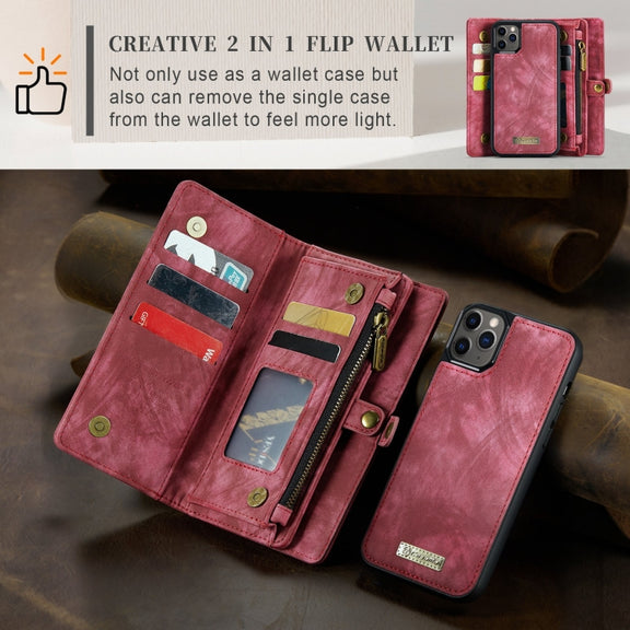 For iPhone 11 Pro Max CaseMe-008 Detachable Multifunctional Horizontal Flip Leather Case with Card Slot & Holder & Zipper Wallet & Photo Frame (Red)