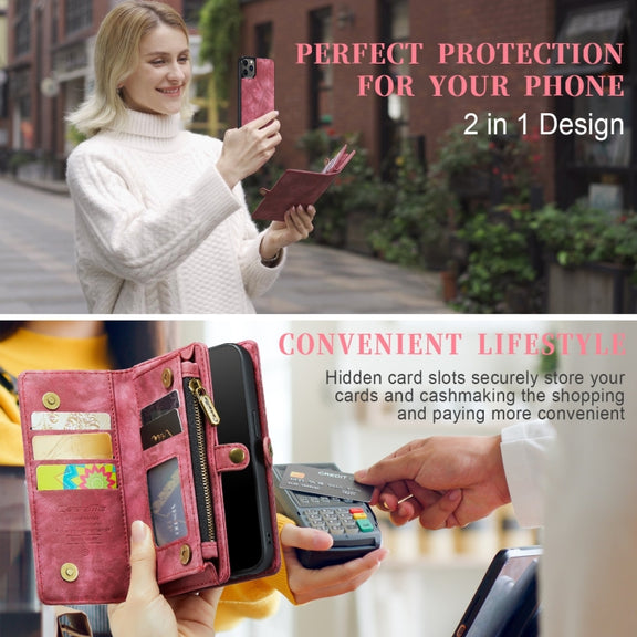 For iPhone 11 Pro Max CaseMe-008 Detachable Multifunctional Horizontal Flip Leather Case with Card Slot & Holder & Zipper Wallet & Photo Frame (Red)