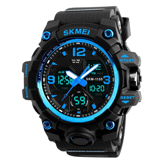 SKMEI 1155B Multifunctional Men Outdoor Sports Noctilucent Waterproof Large Dial Wrist Watch(Blue) - free shipping - PMC Jewellery - Order now!