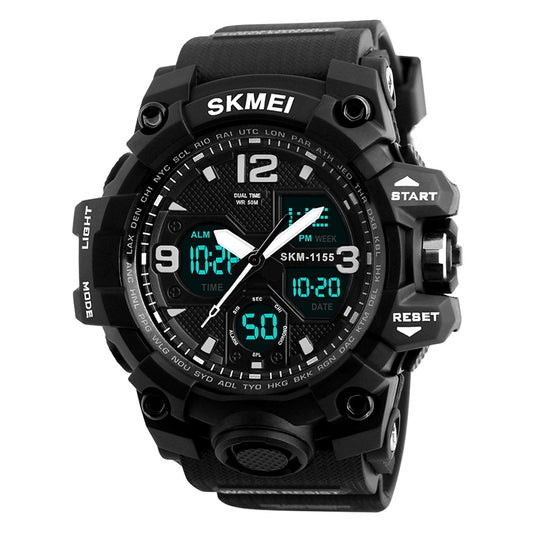 SKMEI 1155B Multifunctional Men Outdoor Sports Noctilucent Waterproof Large Dial Wrist Watch(Black) - free shipping - PMC Jewellery - Order now!