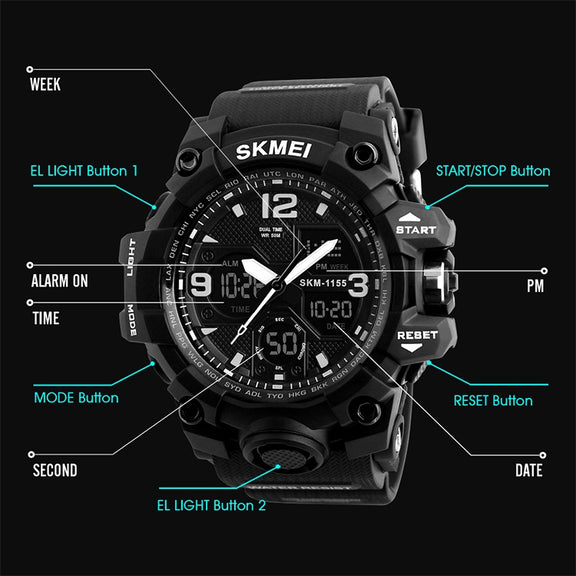 SKMEI 1155B Multifunctional Men Outdoor Sports Noctilucent Water-resistant Large Dial Wrist Watch(Gold)