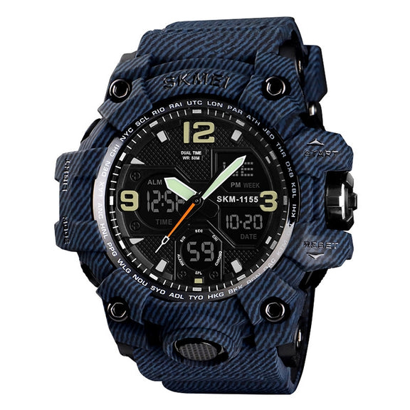 SKMEI 1155B Multifunctional Men Outdoor Sports Noctilucent Water-resistant Large Dial Wrist Watch(Denim Blue)