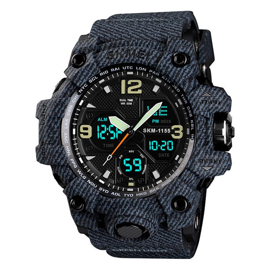 SKMEI 1155B Multifunctional Men Outdoor Sports Noctilucent Waterproof Large Dial Wrist Watch(Denim Black) - free shipping - PMC Jewellery - Order now!