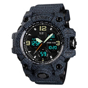 SKMEI 1155B Multifunctional Men Outdoor Sports Noctilucent Water-resistant Large Dial Wrist Watch(Denim Black)