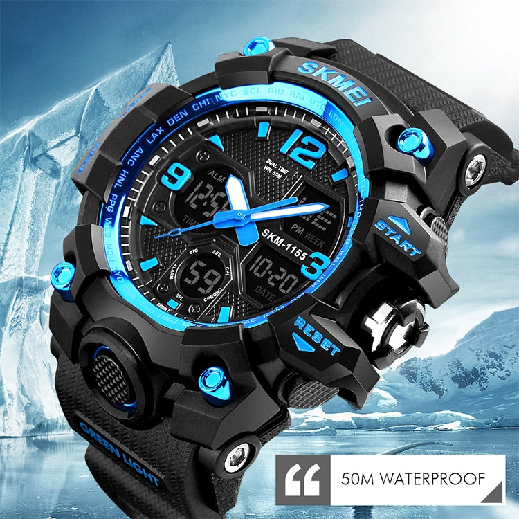 SKMEI 1155B Multifunctional Men Outdoor Sports Noctilucent Waterproof Large Dial Wrist Watch(Denim Black) - free shipping - PMC TechLife - Order now!