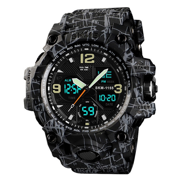 SKMEI 1155B Multifunctional Men Outdoor Sports Noctilucent Water-resistant Large Dial Wrist Watch(Grey Black)