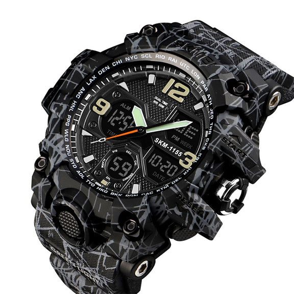SKMEI 1155B Multifunctional Men Outdoor Sports Noctilucent Water-resistant Large Dial Wrist Watch(Grey Black)