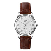 SKMEI 9058 Multifunctional Outdoor Fashion Water-resistant Silver Shell Quartz Wrist Watch (Women Style Silver Face Brown Strap)
