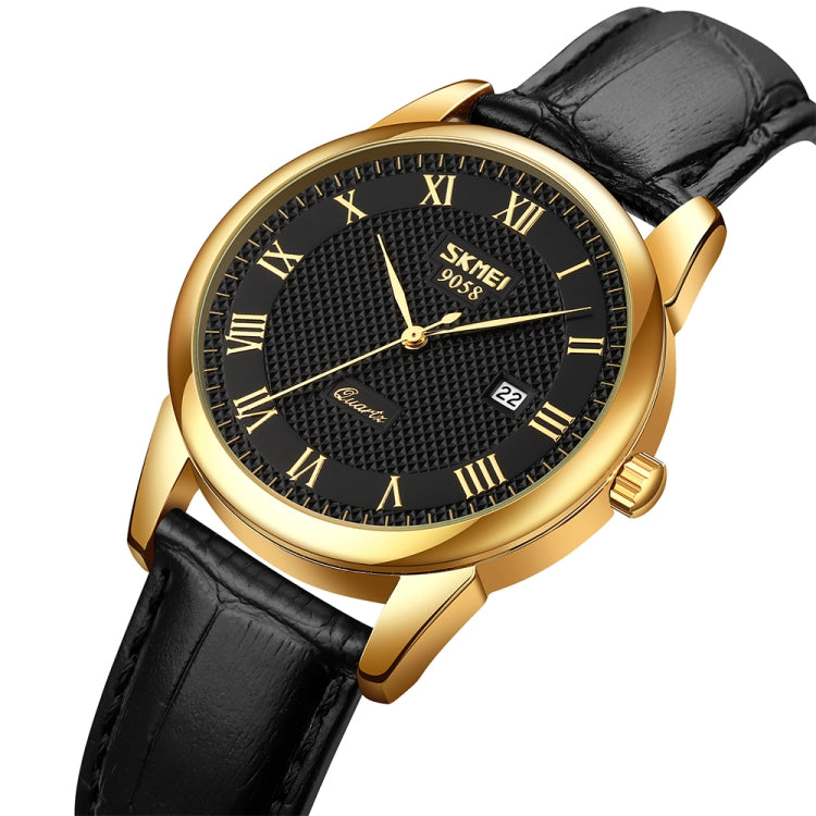 SKMEI 9058 Multifunctional Outdoor Fashion Water-resistant Gold Shell Quartz Wrist Watch(Women Style Black Face Black Strap)