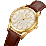 SKMEI 9058 Multifunctional Outdoor Fashion Water-resistant Gold Shell Quartz Wrist Watch(Women Style Silver Face Brown Strap)