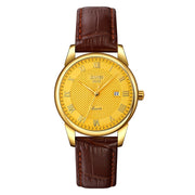 SKMEI 9058 Multifunctional Outdoor Fashion Water-resistant Gold Shell Quartz Wrist Watch(Women Style Gold Face Brown Strap)