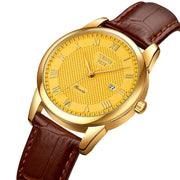 SKMEI 9058 Multifunctional Outdoor Fashion Water-resistant Gold Shell Quartz Wrist Watch(Women Style Gold Face Brown Strap)