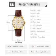SKMEI 9058 Multifunctional Outdoor Fashion Water-resistant Gold Shell Quartz Wrist Watch(Women Style Gold Face Brown Strap)