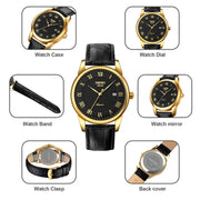 SKMEI 9058 Multifunctional Outdoor Fashion Water-resistant Gold Shell Quartz Wrist Watch(Men Style Silver Face Brown Strap)