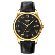 SKMEI 9058 Multifunctional Outdoor Fashion Water-resistant Gold Shell Quartz Wrist Watch(Men Style Black Face Black Strap)