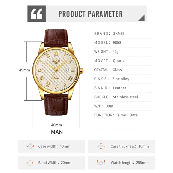 SKMEI 9058 Multifunctional Outdoor Fashion Water-resistant Gold Shell Quartz Wrist Watch(Men Style Black Face Black Strap)