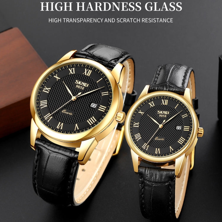 SKMEI 9058 Multifunctional Outdoor Fashion Water-resistant Gold Shell Quartz Wrist Watch(Men Style Black Face Black Strap)