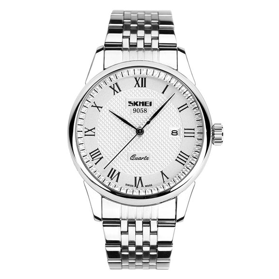 SKMEI 9058 Multifunctional Outdoor Fashion Water-resistant Steel Strip Quartz Wrist Watch(Men Style White)