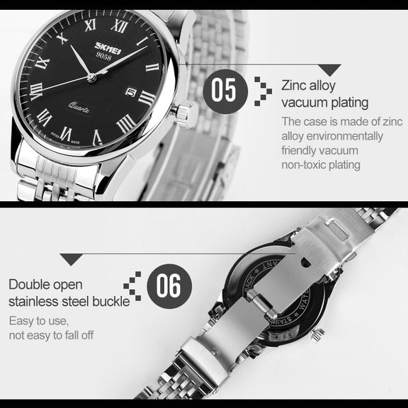 SKMEI 9058 Multifunctional Outdoor Fashion Water-resistant Steel Strip Quartz Wrist Watch(Men Style White)