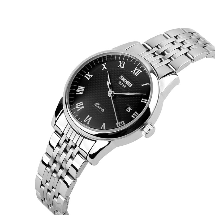 SKMEI 9058 Multifunctional Outdoor Fashion Water-resistant Steel Strip Quartz Wrist Watch(Women Style Black)