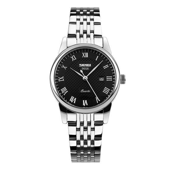 SKMEI 9058 Multifunctional Outdoor Fashion Water-resistant Steel Strip Quartz Wrist Watch(Women Style Black)