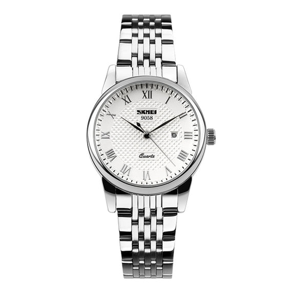 SKMEI 9058 Multifunctional Outdoor Fashion Water-resistant Steel Strip Quartz Wrist Watch(Women Style White)
