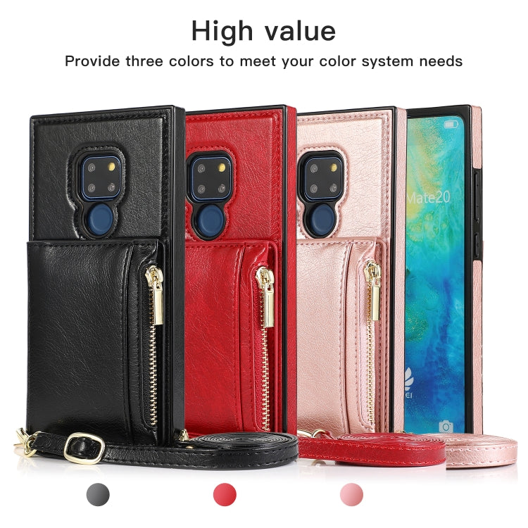 For Huawei Mate 20 Square Zipper Wallet Bag TPU+PU Back Cover Case with Holder & Card Slots & Wallet & Cross-body Strap(Rose Gold)