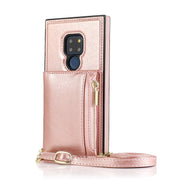 For Huawei Mate 20 Square Zipper Wallet Bag TPU+PU Back Cover Case with Holder & Card Slots & Wallet & Cross-body Strap(Rose Gold)