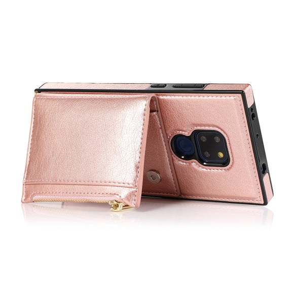 For Huawei Mate 20 Square Zipper Wallet Bag TPU+PU Back Cover Case with Holder & Card Slots & Wallet & Cross-body Strap(Rose Gold)