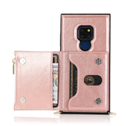 For Huawei Mate 20 Square Zipper Wallet Bag TPU+PU Back Cover Case with Holder & Card Slots & Wallet & Cross-body Strap(Rose Gold)