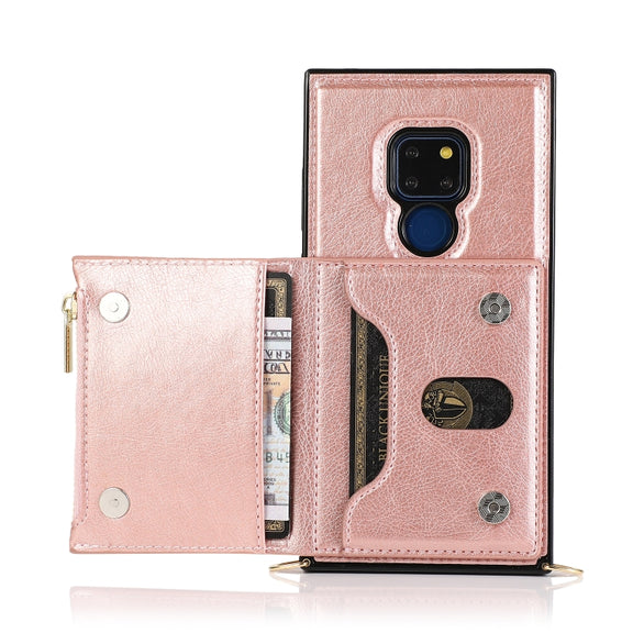 For Huawei Mate 20 Square Zipper Wallet Bag TPU+PU Back Cover Case with Holder & Card Slots & Wallet & Cross-body Strap(Rose Gold)