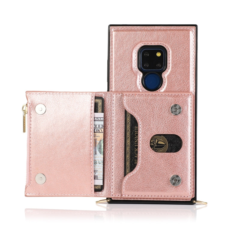 For Huawei Mate 20 Square Zipper Wallet Bag TPU+PU Back Cover Case with Holder & Card Slots & Wallet & Cross-body Strap(Rose Gold)