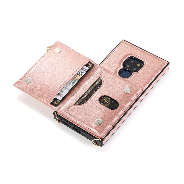 For Huawei Mate 20 Square Zipper Wallet Bag TPU+PU Back Cover Case with Holder & Card Slots & Wallet & Cross-body Strap(Rose Gold)