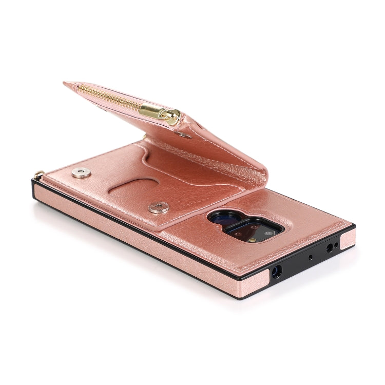 For Huawei Mate 20 Square Zipper Wallet Bag TPU+PU Back Cover Case with Holder & Card Slots & Wallet & Cross-body Strap(Rose Gold)