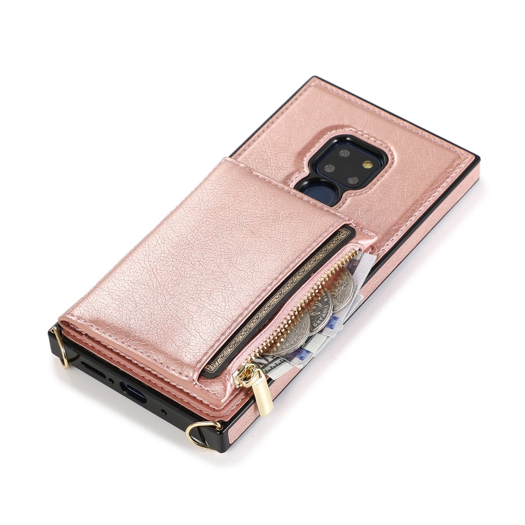 For Huawei Mate 20 Square Zipper Wallet Bag TPU+PU Back Cover Case with Holder & Card Slots & Wallet & Cross-body Strap(Rose Gold)