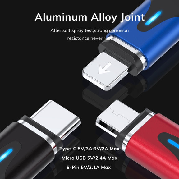 TOPK AM63 1m USB to 8 Pin + USB-C / Type-C + Micro USB 3 in 1 Flat Magnetic Metal Connector Nylon Braided Magnetic Fast Charging Data Cable(Black)