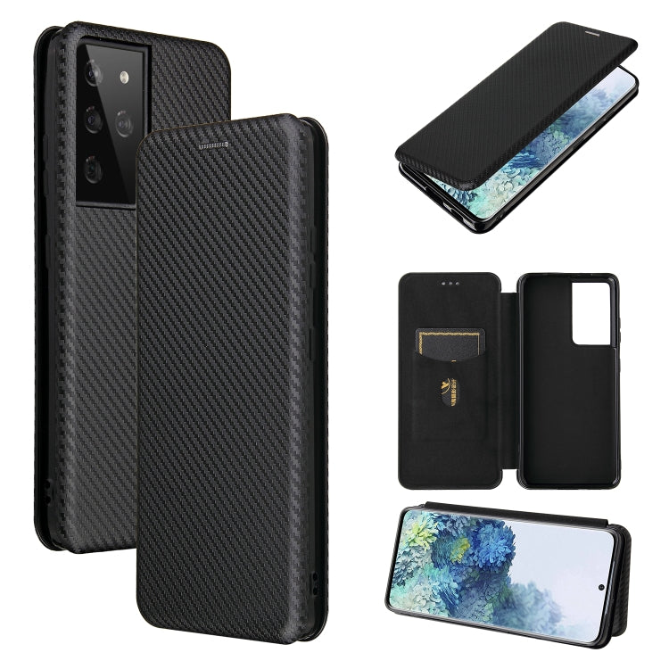 For Samsung Galaxy S21 Ultra 5G Carbon Fiber Texture Horizontal Flip TPU + PC + PU Leather Case with Card Slot(Black) - Galaxy S21 Ultra 5G Cases by PMC TechLife | Online Shopping South Africa | PMC TechLife