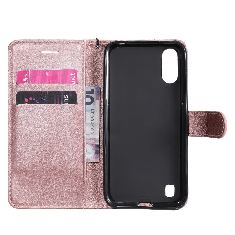 For Samsung Galaxy A01 Solid Color Horizontal Flip Protective Leather Case with Holder & Card Slots & Wallet & Photo Frame & Lanyard(Rose Gold)
