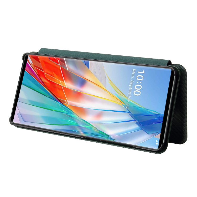For LG Wing 5G Carbon Fiber Texture Horizontal Flip TPU + PC + PU Leather Case with Card Slot(Green) - LG Cases by PMC TechLife | Online Shopping South Africa | PMC TechLife | Buy Now Pay Later Mobicred