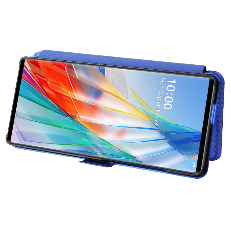 For LG Wing 5G with Buckle Carbon Fiber Texture Horizontal Flip TPU + PC + PU Leather Case with Card Slot(Blue) - LG by PMC TechLife | Online Shopping South Africa | PMC TechLife