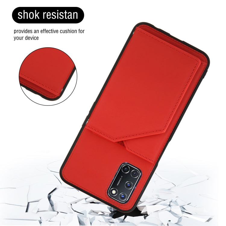 For OPPO A52 & A72 & A92 Skin Feel PU + TPU + PC Back Cover Shockproof Case with Card Slots & Holder & Photo Frame(Red) - OPPO Cases by PMC TechLife | Online Shopping South Africa | PMC TechLife | Buy Now Pay Later Mobicred
