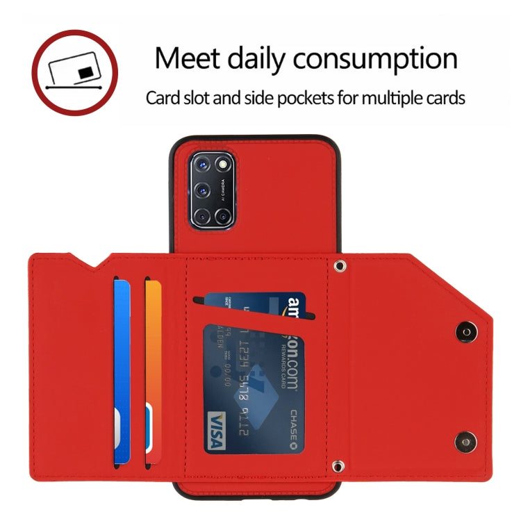 For OPPO A52 & A72 & A92 Skin Feel PU + TPU + PC Back Cover Shockproof Case with Card Slots & Holder & Photo Frame(Red)